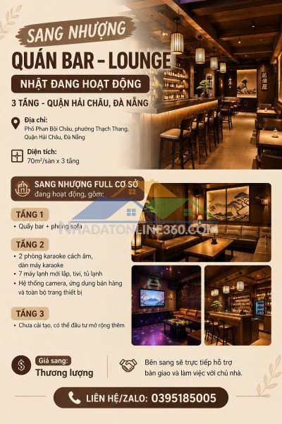 Sang nhượng quán bar – lounge nhật đang hoạt động 3 tầng - quận hải châu, đà nẵng