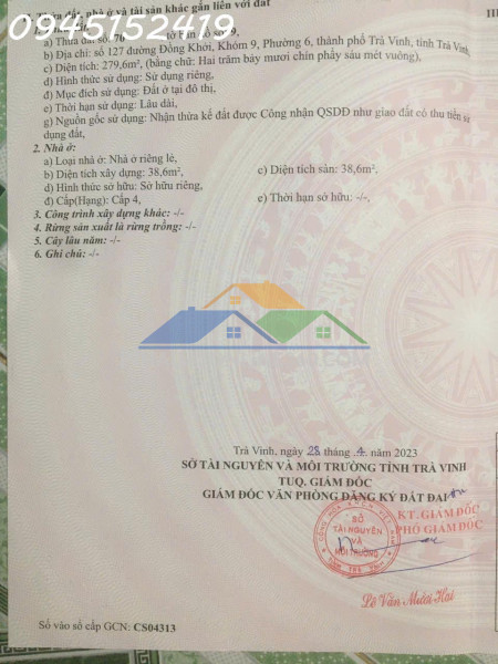 Chính chủ cần bán lô đất siêu đẹp tại đồng khởi, phường 6, trà vinh, 279,6m2, giá 2,9 tỷ