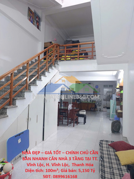 Nhà đẹp – giá tốt – chính chủ cần bán nhanh căn nhà 3 tầng tại tt. vĩnh lộc, h. vĩnh lộc,  thanh hóa