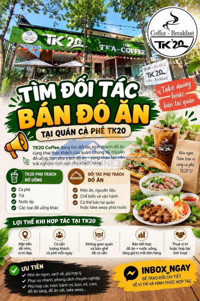 Có món ăn ngon – đang tìm mặt bằng bán hàng? tk20 coffee đang tìm đối tác! đc 113 võ văn kiệt, cái khế, ninh kiều, cần thơ