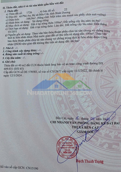 Đất đẹp- giá tốt bán nhanh lô đất đầu tư là sinh lời tại thị xã bến cát tỉnh bình dương