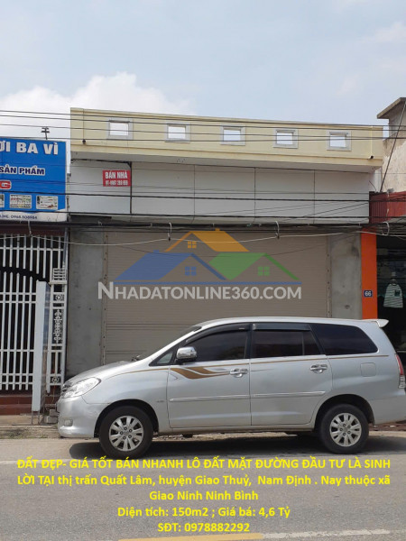 Đất đẹp- giá tốt bán nhanh lô đất mặt đường đầu tư là sinh lời tại huyện giao thủy , nam định