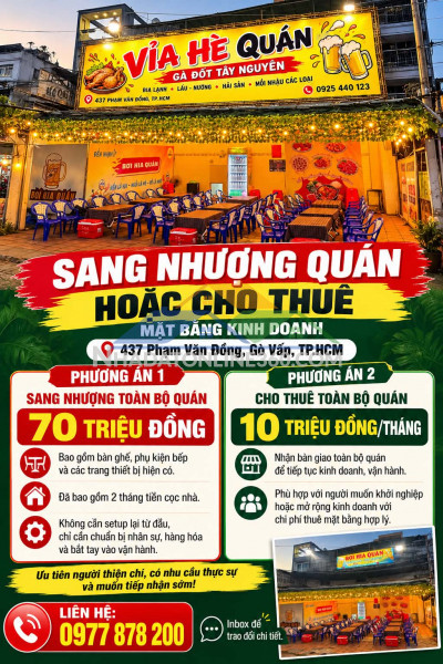 Sang nhượng quán hoặc cho thuê mặt bằng kinh doanh tại 437 phạm văn đồng, tp.hcm