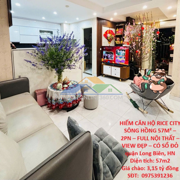 Hiếm căn hộ rice city sông hồng 57m² – 2pn – full nội thất – view đẹp – có sổ đỏ quận long biên, hn