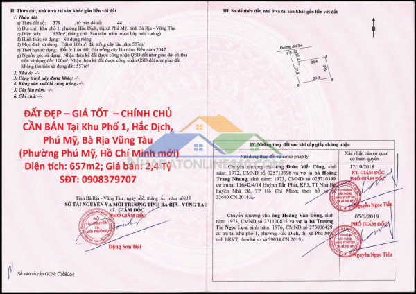 Đất đẹp – giá tốt  – chính chủ cần bán tại khu phố 1, hắc dịch, phú mỹ, bà rịa vũng tàu