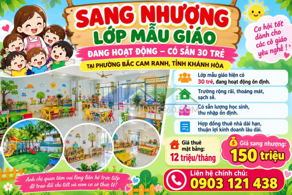 Sang nhượng lớp mẫu giáo đang hoạt động – có sẵn 30 trẻ...