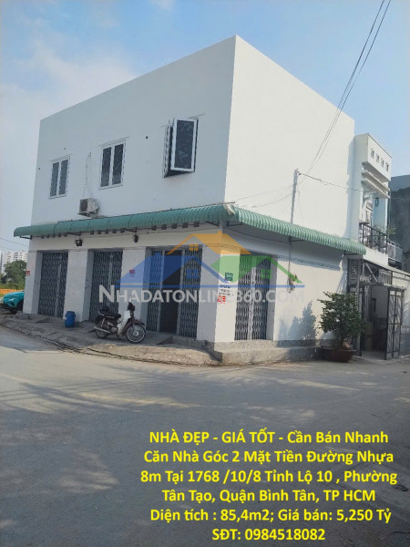 Nhà đẹp - giá tốt - cần bán nhanh căn nhà góc 2 mặt tiền đường nhựa 8m tại quận bình tân, tp hcm