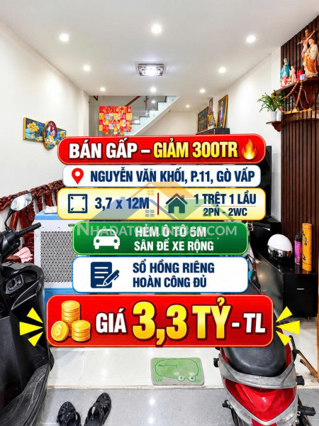 Bán nhà hẻm xe hơi thông nguyễn văn khối gò vấp 45m2 chỉ  3.3 tỷ