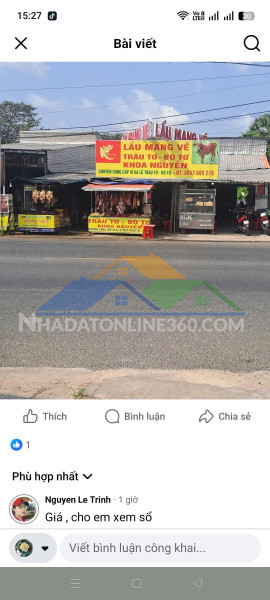 Bán đất mặt tiền quốc lộ – sát trung tâm chợ bến nhứt,...