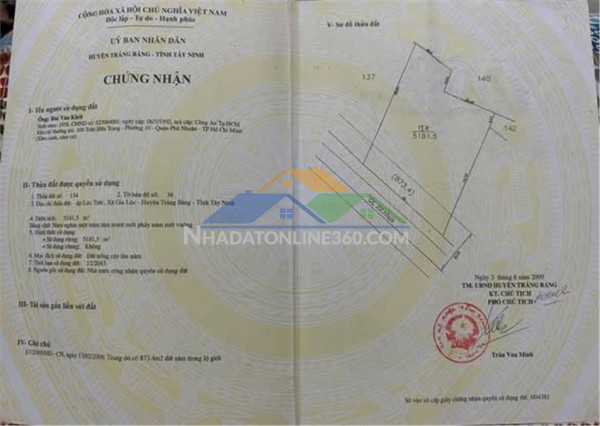 Chính chủ cần bán đất mặt tiền đường ql22, xã gia lộc, huyện trảng bàng, tỉnh tây ninh