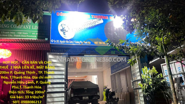 Hot hot -  cần bán và cho thuê  2 nhà liền kề, mặt bằng 200m p. quảng thịnh , tp. thanh hóa, t.thanh hóa