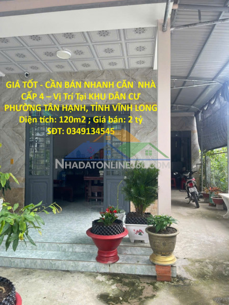Giá tốt - cần bán nhanh căn  nhà cấp 4 – vị trí tại khu dân...