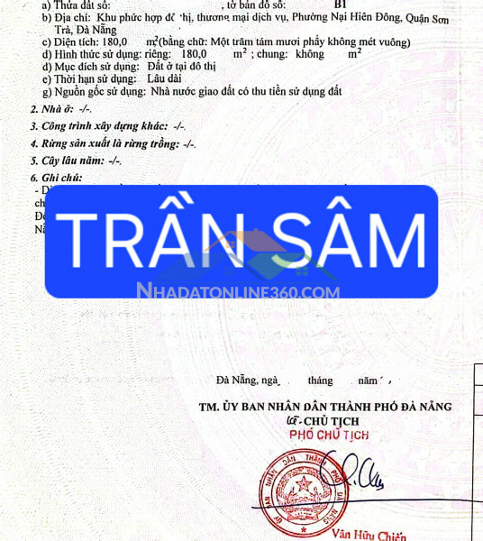 Bán đất đường 7,5m trần sâm - view núi sơn trà