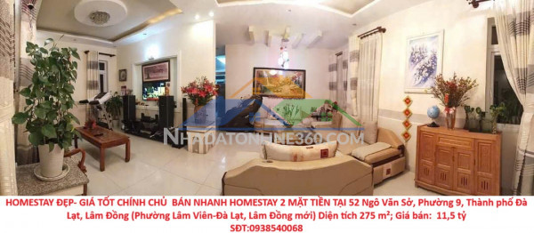 Homestay đẹp- giá tốt chính chủ  bán nhanh homestay 2 mặt tiền tại 52 ngô văn sở  phường 9 cũ đà lạt